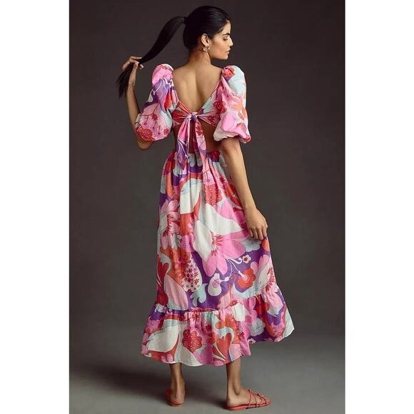 NWT Antik Batik Bahia Cutout Ruffle Maxi Dress Size US L EU 42 Floral #MD433 - Picture 3 of 11